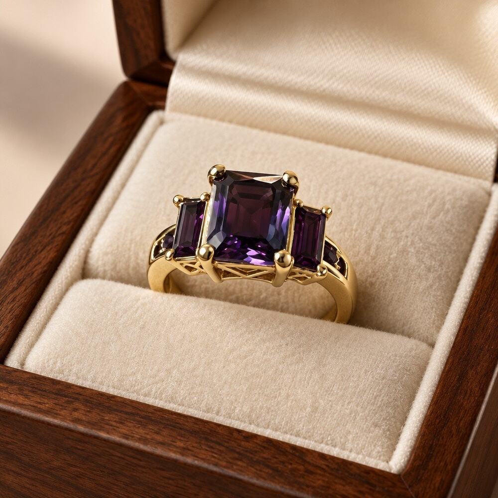 The Majestic Emerald-Cut Purple Gemstone Statement Ring Size 9.5-10